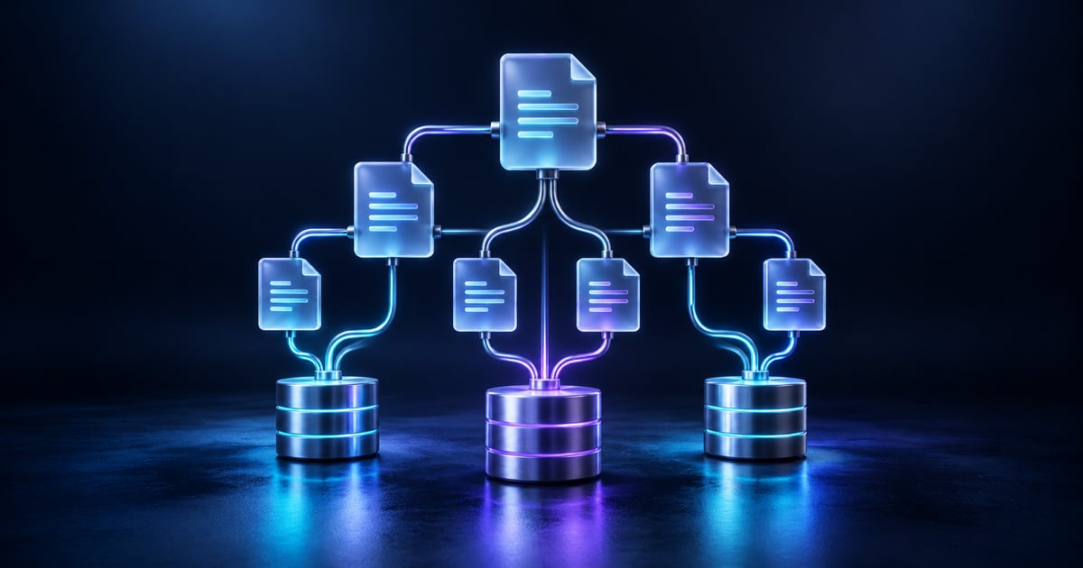 Branching document blocks connected to database cylinders