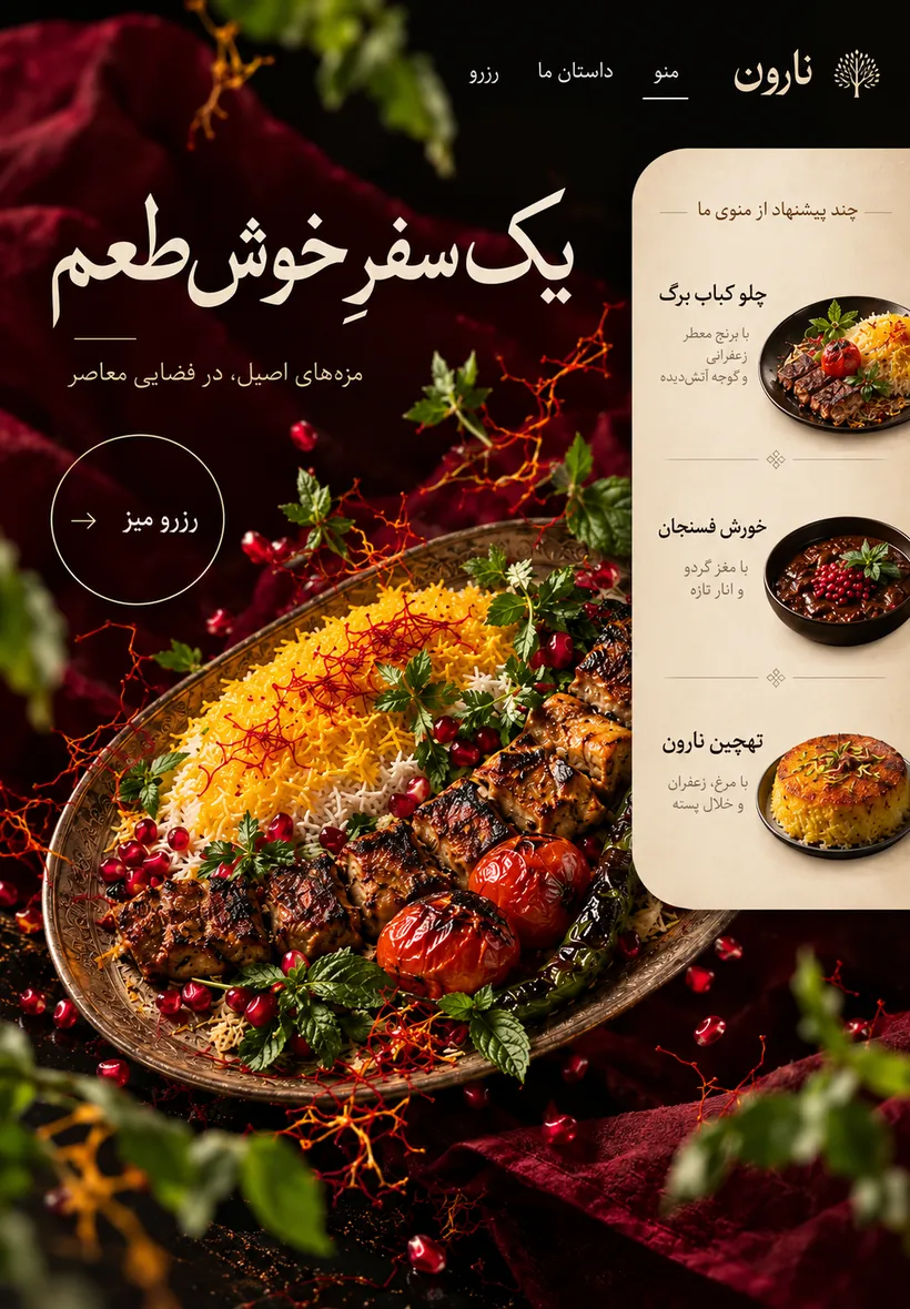 نمای هیروی طرح مفهومی نارون؛ تجربه رستوران ایرانی در تبلت