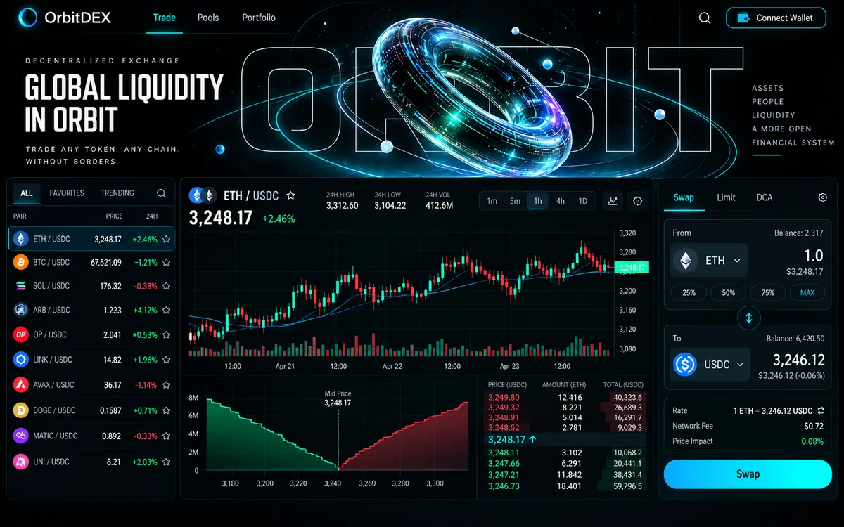 نمای هیروی طرح مفهومی OrbitDEX؛ رابط صرافی غیرمتمرکز در دسکتاپ