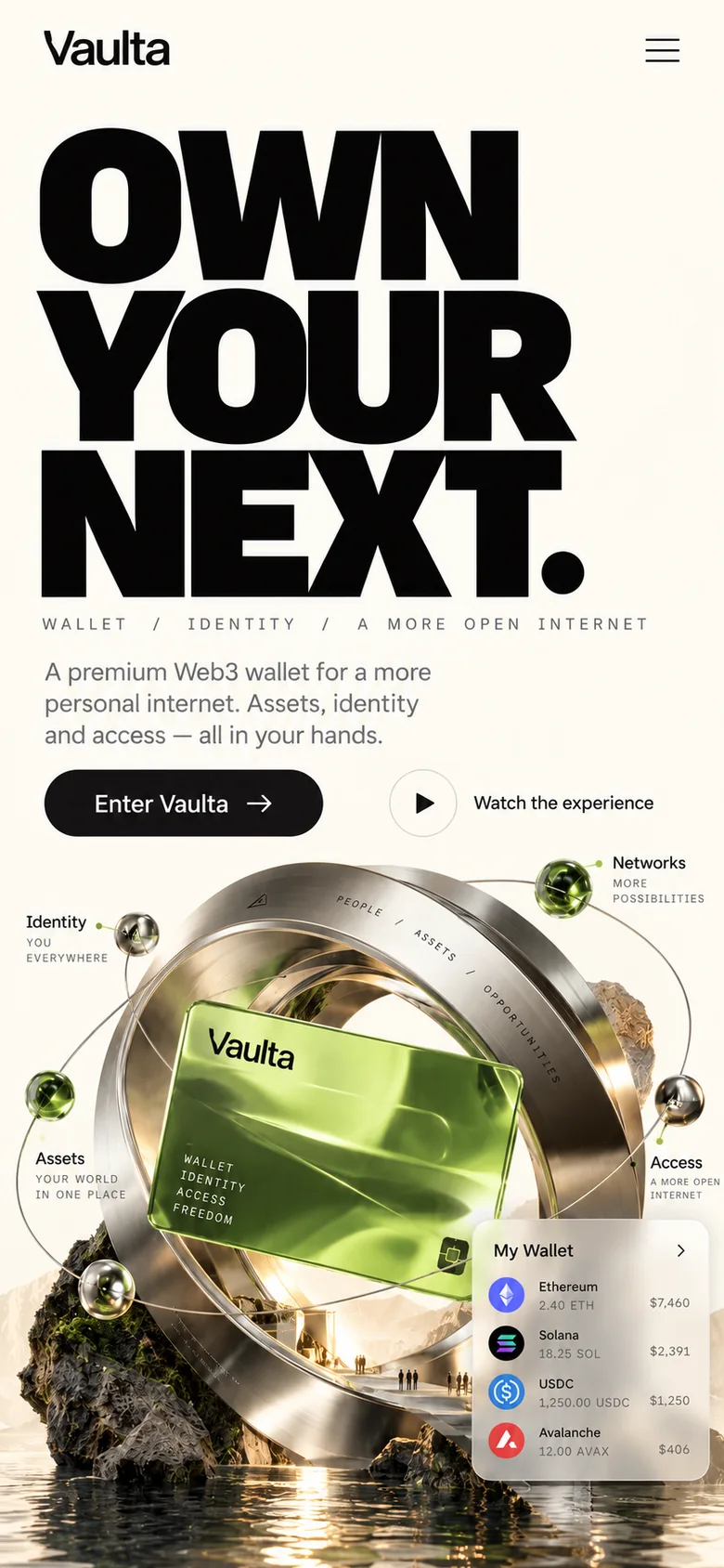 نمای هیروی طرح مفهومی Vaulta؛ کیف پول و هویت Web3 در موبایل